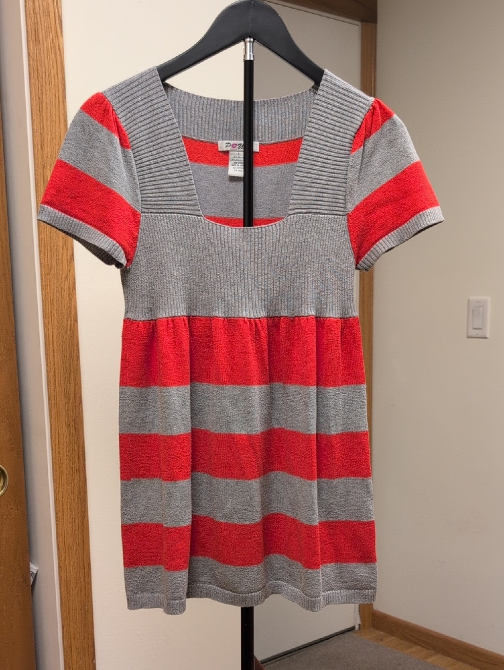 Pout Y2K Red and Gray Striped Knit Babydoll Tunic Size L